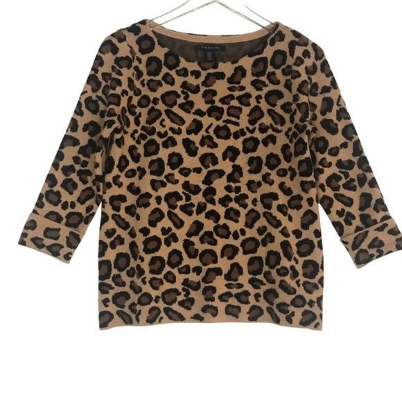 TAHARI Leopard Print 3/4 Sleeve Sweater Size Medium - Picture 1 of 5
